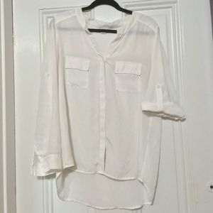 Bar III White Sheer Collarless Button Up
